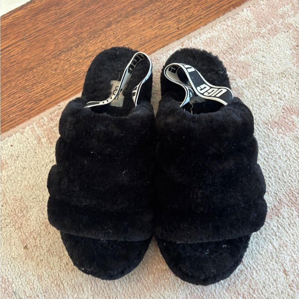 UGG Black Plush Slide Slippers